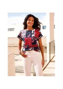 Schlupfbluse Classic Basics, Damen, Gr. 40, bunt (marine, erdbeere, bedruckt), 100% Polyester, gebl&uuml;mt, gemustert, mehrfarbig, Rundhals, Blusen Schlupfbluse