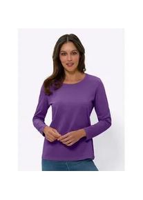 Langarmshirt Classic Basics "Langarm-Shirt", Damen, Gr. 52, lila, 100% Baumwolle, unifarben, Rundhals, Shirts Langarmshirt
