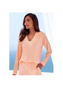 Pyjamaoberteil s.Oliver, Damen, Gr. 44/46, orange (orange, meliert), Single Jersey, Obermaterial: 92% Modal (TENCELTM), 8% Elasthan, meliert, loose fit h&uuml;ftlang, V-Ausschnitt, Shirts, in angenehmer 4x4 Rippqualit&auml;t