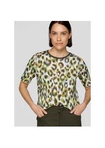 Kurzarmshirt Rabe, Damen, Gr. 52, gr&uuml;n (khaki), Web, Obermaterial: 50% Baumwolle, 50% Viskose, tailliert h&uuml;ftbedeckend, Rundhals, gerader Abschluss, Shirts, im Leo-Look