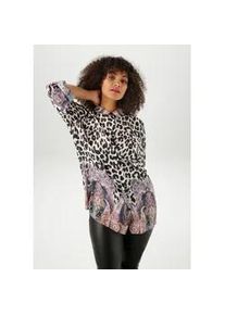 Hemdbluse ANISTON PLUS, Damen, Gr. 52, schwarz, wei&szlig;, braun, oliv, rose, bordeaux, Chiffon, Obermaterial: 100% Polyester, Antik-Look, Paisley, gemustert, l&auml;ssig geschnitten h&uuml;ftlang, 1-Knopf-Manschette, Blusen Hemdbluse, in faszinierende Animal-Paisley Mix, Topseller