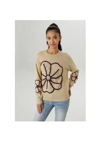 Strickpullover Aniston SELECTED, Damen, Gr. 34, beige (beige meliert), Strick, Obermaterial: 90% Polyacryl, 10% Polyamid, meliert, l&auml;ssig geschnitten h&uuml;ftbedeckend, Rundhals, Rippstrickb&uuml;ndchen, Pullover Strickpullover, vorne mit funkelnden Glitzersteinen verziert