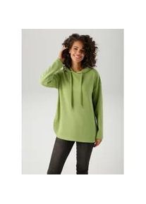 Sweatshirt Aniston CASUAL, Damen, Gr. 44, gr&uuml;n (moosgr&uuml;n), Jersey, Obermaterial: 59% Modal, 35% Polyester, 6% Elasthan, unifarben, oversize h&uuml;ftbedeckend, Sweatshirts Sweatshirt, mit Bindeband an der Kapuze