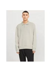 Jack & Jones Sweatshirt JACK & JONES "JJEBRADLEY SWEAT POLO NOOS", Herren, Gr. S, moonbeam, angeraute Sweatware, Obermaterial: 65% Polyester, 35% Baumwolle, unifarben, relaxed fit h&uuml;ftlang, Rundhals, Rippb&uuml;ndchen, Sweatshirts Sweatshirt