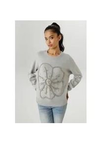 Strickpullover Aniston SELECTED, Damen, Gr. 44, grau (hellgrau meliert), Strick, Obermaterial: 90% Polyacryl, 10% Polyamid, gebl&uuml;mt, meliert, l&auml;ssig geschnitten h&uuml;ftbedeckend, Rundhals, Rippstrickb&uuml;ndchen, Pullover Strickpullover, vorne mit funkelnden Glitzersteinen verziert, Topseller