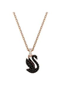 Kette mit Anh&auml;nger Swarovski "Swarovski Iconic Swan", schwarz (ros&eacute;goldfarben, kristallwei&szlig;, schwarz), Halsketten, Damen, Metall, L: 49, mit Emaille - mit Swarovski Kristall