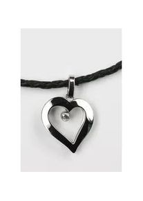 Kette mit Anh&auml;nger Firetti "Schmuck Geschenk Herz, geflochtenes Lederband", grau (schwarz, edelstahlfarben), Halsketten, Damen, Edelstahl Leder, L: 42, Edelstahl, Leder, mit Zirkonia (synth.)
