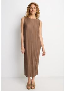 Lascana Plisseekleid braun Gr. 34 für Damen. Mit Rundhals. Figurumspielend