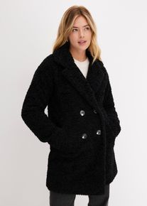 bonprix Kurzmantel, schwarz, Gr.52, Kuschelliger Kurzmantel in Wolloptik mit zweireihiger Knopfleiste
