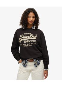 Superdry Damen Baumwolle Verziertes Vintage Logo Sweatshirt, Schwarz & Gold - Gr&ouml;&szlig;e: 42 2102623500755AWF020