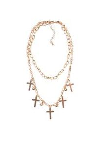 Kette mit Anh&auml;nger Firetti "Halsschmuck Gliederkette Kreuz 2-reihig", gold (gelbgoldfarben), Halsketten, Damen, Metall, L: 31 B: 6mm, B:6mm