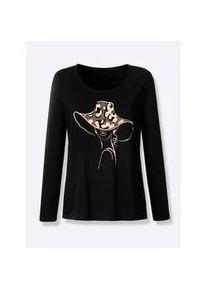 Langarmshirt Classic Basics "Langarm-Shirt", Damen, Gr. 50, schwarz, 100% Baumwolle, bedruckt, gemustert, mehrfarbig, Rundhals, Shirts Langarmshirt