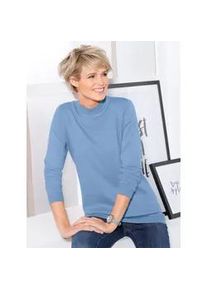 Stehkragenpullover Classic Basics "Pullover", Damen, Gr. 42, blau (bleu), 100% Polyacryl, unifarben, figurumspielend, Pullover Stehkragenpullover