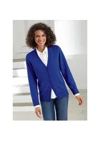 Strickjacke Casual Looks, Damen, Gr. 50, blau (royalblau), 50% Baumwolle, 50% Polyacryl, unifarben, figurumspielend, Strickjacken Strickjacke