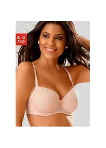 Schalen-BH Lascana, Damen, Gr. 95, Cup G, beige (puder), Microtouch, Obermaterial: 86% Polyamid, 14% Elasthan, BHs Spitzenw&auml;sche B&uuml;gel-BH Spitzen-BH Dirndl-BH Schalen-BH, mit B&uuml;gel und graphischer Spitze, Dessous