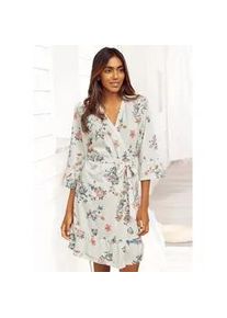 Kimono Vivance DREAMS, Damen, Gr. 44/46, beige (ecru, allover, gebl&uuml;mt), Baumwoll-Mix, bedruckt, Kurzform, Hausm&auml;ntel, mit Volants