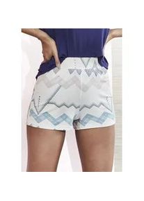 Pyjamashorts Lascana, Damen, Gr. 40/42, N-Gr, beige (beige, allover), Single Jersey, Obermaterial: 95% Viskose, 5% Elasthan, bedruckt, gemustert, bequem kurz, Hosen, mit grafischem Zick-Zack Muster