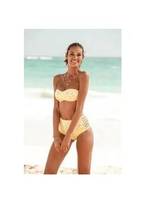 Highwaist-Bikini-Hose Sunseeker "Ditsy", Damen, Gr. 36, N-Gr, gelb (gelb, bedruckt), Microfaser, Polyamid, gebl&uuml;mt, Badehosen, mit H&auml;kelkante und seitlichen Zierb&auml;ndern