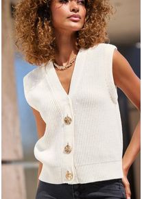 Lascana Strickweste beige Gr. 32/34 für Damen. Tiefer V-Ausschnitt und Knöpfe. Figurumspielend