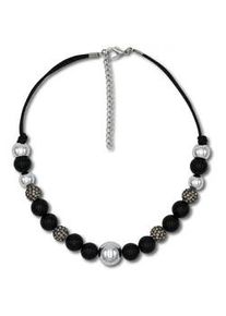 Kette ohne Anh&auml;nger Firetti "im verschiedenen Look aneinander gereiht", schwarz (metallfarben, grau, schwarz), Halsketten, Damen, Baumwolle Metall Perlen, L: 52, Baumwolle, Metall, Perlen, mit Glassteinen - mit Kunststoffperle
