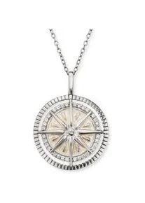 Kette mit Anh&auml;nger Engelsrufer "Windrose", wei&szlig; (silberfarben, perlmuttfarben, kristallwei&szlig;), Halsketten, Damen, Silber 925 (Sterlingsilber), L: 50, mit Emaille - mit Zirkonia (synth.)