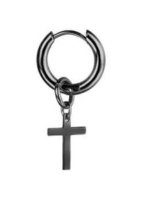 Single-Creole Firetti "Schmuck Geschenk Ohrschmuck einzeln Kreuz", schwarz, Ohrringe, Damen, 15mm, Edelstahl, Einh&auml;nger abnehmbar