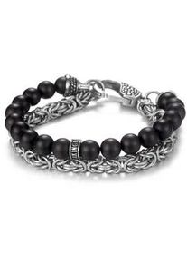 Armband Kingka "SB2207SAG", schwarz (edelstahlfarben, schwarz, schwarz), Armb&auml;nder, Herren, 22cm, Edelstahl, Armband, mit Achat