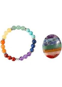 Schmuckset Firetti "Multipack Schmuck Geschenk Armband Daumenstein Chakra Edelsteine", bunt (silberfarben, gr&uuml;n, gelb, orangerot, rot, lila, blau, t&uuml;rkis, gr&uuml;n, gelb, orangerot, rot, lila, blau, t&uuml;rkis), Schmuck_Sets, Damen, Messing, Schmuckset, Made in Germany - mit Edelsteinen