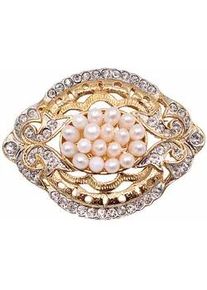 Brosche Firetti "Schmuck Geschenk Ansteckschmuck Oval Glitzersteine", gelb (gelbgoldfarben, kristallwei&szlig;, wei&szlig;, kristallwei&szlig;), Broschen, Damen, Messing, Perlen, Brosche, mit Strassstein - mit S&uuml;&szlig;wasserzuchtperle