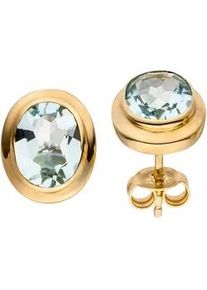 Paar Ohrstecker Jobo, gelb (gelbgold 585), Ohrringe, Damen, Gelbgold 585, oval 585 Gold mit Aquamarin