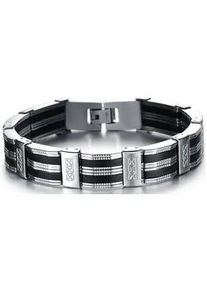 Armband Firetti "Schmuck Geschenk Armschmuck Armkette Gliederarmband", silber (silberfarben, schwarz), Armb&auml;nder, Herren, 21,5cm, Edelstahl Silikon, Edelstahl, Silikon, Edelstahlarmband Armkette