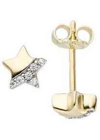 Paar Ohrstecker Jobo "Stern", gelb (gelbgold 375), Ohrringe, Damen, Gelbgold 375, 375 Gold mit Zirkonia