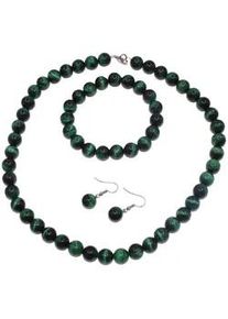 Schmuckset Firetti "Multipack Schmuck Geschenk Halskette Edelstein", gr&uuml;n (messingfarben, gr&uuml;n, gr&uuml;n), Schmuck_Sets, Damen, Messing, Schmuckset, Made in Germany - mit Tigeraugen