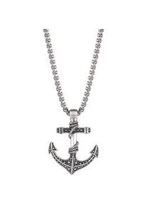 Kette mit Anh&auml;nger Kingka "Anker/Segeltau", schwarz (edelstahlfarben, schwarz), Halsketten, Herren, Edelstahl, L: 65