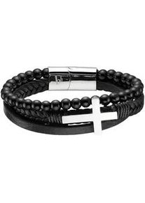 Lederarmband Bruno Banani "Schmuck", schwarz (edelstahlfarben, schwarz, schwarz), Armb&auml;nder, Damen, 21cm, Edelstahl Leder, Edelstahl, Leder, Lederarmband, mit Achat