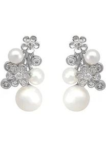 Paar Ohrstecker Firetti "Schmuck Geschenk Ohrschmuck Blume", bunt (silberfarben, wei&szlig;, kristallwei&szlig;), Ohrringe, Damen, Perlen Silber 925 (Sterlingsilber), Perlen, Silber 925 (Sterlingsilber), mit Zirkonia (synth.) - mit S&uuml;&szlig;wasserzuchtperle
