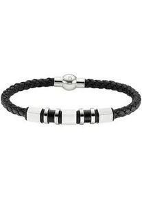 Lederarmband Bruno Banani "Schmuck", schwarz (edelstahlfarben, schwarz), Armb&auml;nder, Damen, 21cm, Edelstahl Leder, Edelstahl, Leder, Lederarmband