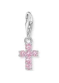 Charm-Einh&auml;nger Thomas Sabo "Kreuz Silber", bunt (silberfarben, pink, pink), Charms, Damen, Silber 925 (recycelt), mit Zirkonia (synth.)