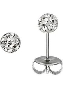Paar Ohrstecker Jobo, silber (edelstahlfarben), Ohrringe, Damen, 3,2mm, Edelstahl, Edelstahl mit Kristallsteinen