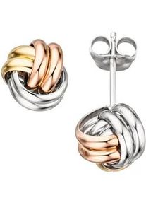 Paar Ohrstecker Jobo, silber (silber 925), Ohrringe, Damen, 9mm, Silber 925 (Sterlingsilber), Knoten 925 Silber tricolor dreifarbig vergoldet