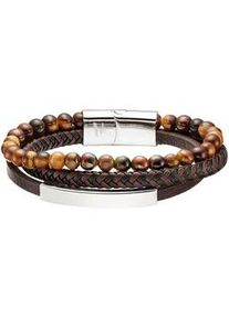 Lederarmband Bruno Banani "Schmuck", braun (edelstahlfarben, braun, hellbraun, braun, hellbraun), Armb&auml;nder, Damen, 21cm, Edelstahl Leder, Edelstahl, Leder, Lederarmband, mit Tigerauge (synth.)