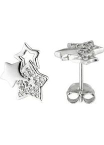Paar Ohrstecker Jobo "Sterne", silber (silber 925), Ohrringe, Damen, Silber 925 (Sterlingsilber), 925 Silber mit 26 Zirkonia
