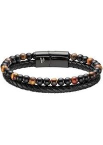 Lederarmband Bruno Banani "Schmuck", braun (braun, schwarz, braun, schwarz), Armb&auml;nder, Damen, 21cm, Edelstahl Leder, Edelstahl, Leder, Lederarmband, mit Tigerauge (synth.)