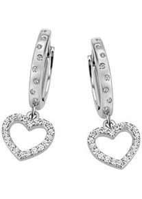Paar Creolen Firetti "Schmuck Geschenk Silber 925 Herz", silber (silberfarben, kristallwei&szlig;, kristallwei&szlig;), Ohrringe, Damen, 14mm, Silber 925 (Sterlingsilber), mit Zirkonia (synth.)