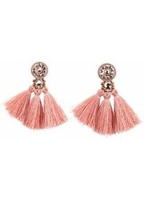 Paar Ohrstecker Firetti "mit langen Quasten im Hippie-Look", rosa (ros&eacute;goldfarben, rosa, ros&eacute;), Ohrringe, Damen, Materialmix, mit Glasstein - mit Acrylperle