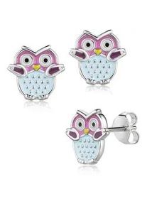 Paar Ohrstecker Firetti "Schmuck Geschenk Silber 925 Ohrschmuck Eule", bunt (silberfarben, hellblau, rosa, violett, gelb, wei&szlig;), Ohrringe, M&auml;dchen, Silber 925 (Sterlingsilber), Made in Germany