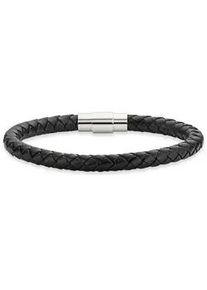 Lederarmband Bruno Banani "Schmuck Geschenk Armband Leder" Gr. 20,5, grau (schwarz, edelstahlfarben), Armb&auml;nder, Herren, 20,5, Edelstahl Leder, Edelstahl, Leder, Lederarmband