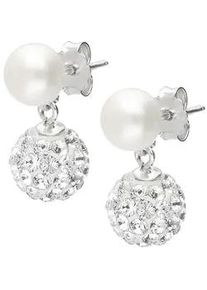 Paar Ohrstecker Firetti "Schmuck Geschenk Ohrschmuck Perlohrstecker Glitzer", bunt (silberfarben, wei&szlig;, wei&szlig;), Ohrringe, Damen, 6mm, Perlen Silber 925 (Sterlingsilber), Perlen, Silber 925 (Sterlingsilber), mit Kristall - mit S&uuml;&szlig;wasserzuchtperle
