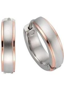 Paar Creolen Firetti "Schmuck Geschenk Basic in Bicolor-Optik, &Oslash; ca. 15,0 mm", rosa (edelstahlfarben, ros&eacute;goldfarben), Ohrringe, Damen, 15mm, Edelstahl