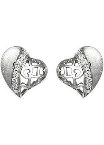 Paar Ohrstecker Jobo "Herz", silber (silber 925, wei&szlig;), Ohrringe, Damen, Silber 925 (Sterlingsilber), 925 Silber eismatt mit 16 Zirkonia
